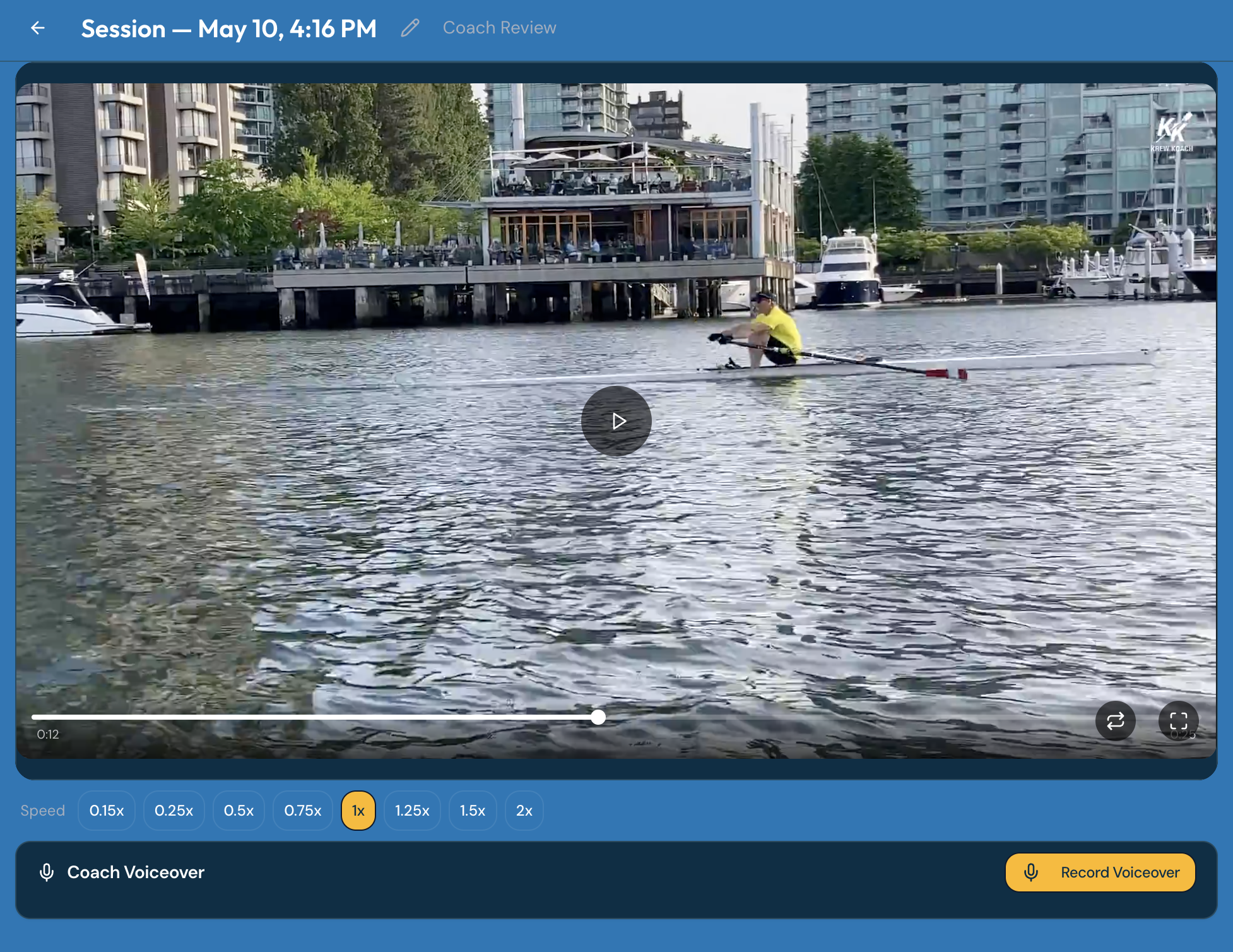 Single scull rowing session on harbour